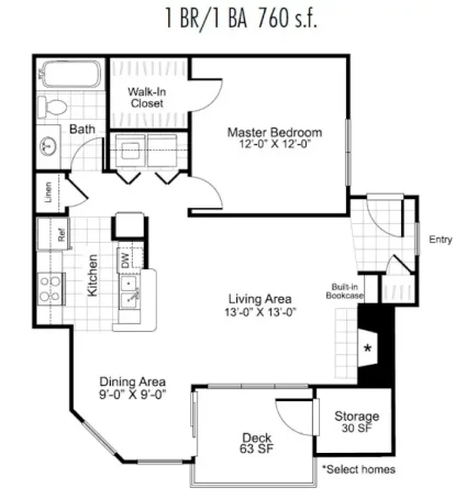 Floor plan A1: 1 bedroom, 1 bath, 760 sq. ft.